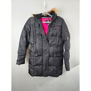 Ecko Red Parka Women's S Black Goose Down Long Line Puffer Coat Mob Wife Rabbit